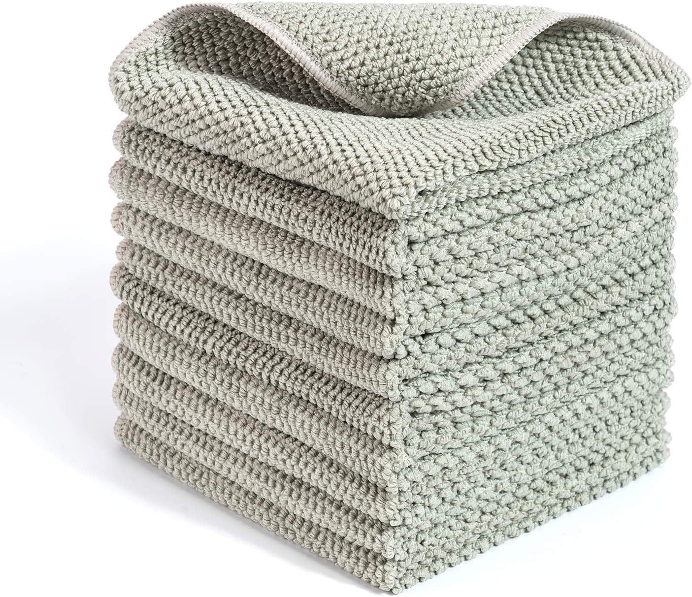 Microfiber Dish Cloths for Kitchen - Kitchen Cleaning Dish Cloth Towels Set, Absorbent Glass Cleaning Cloths for House - Extra Soft Household Cleaning Wipes Towels by (Grey, Pack of 10)