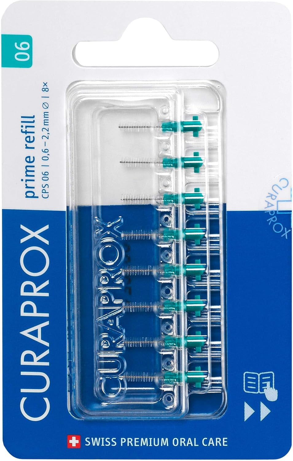 Interdental Brush Refills CPS 06 Prime – ISO Size 0, Green | Ultra-Fine Filaments for Gentle Cleaning of Small Gaps | 8-Pack | Swiss Made | English Packaging