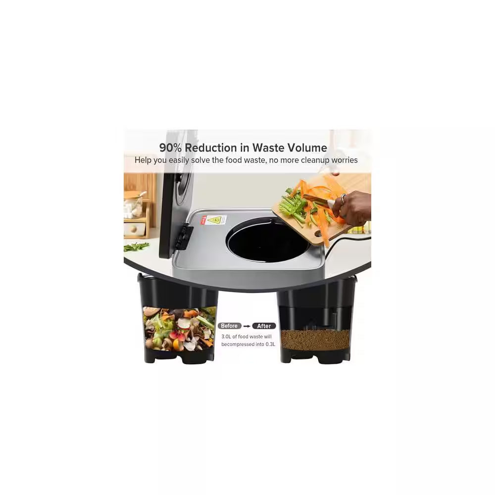 Electric Kitchen Composter 3L Large Capacity Visual Lid LED Display Turn Food Waste into Dry Compost Low Noise