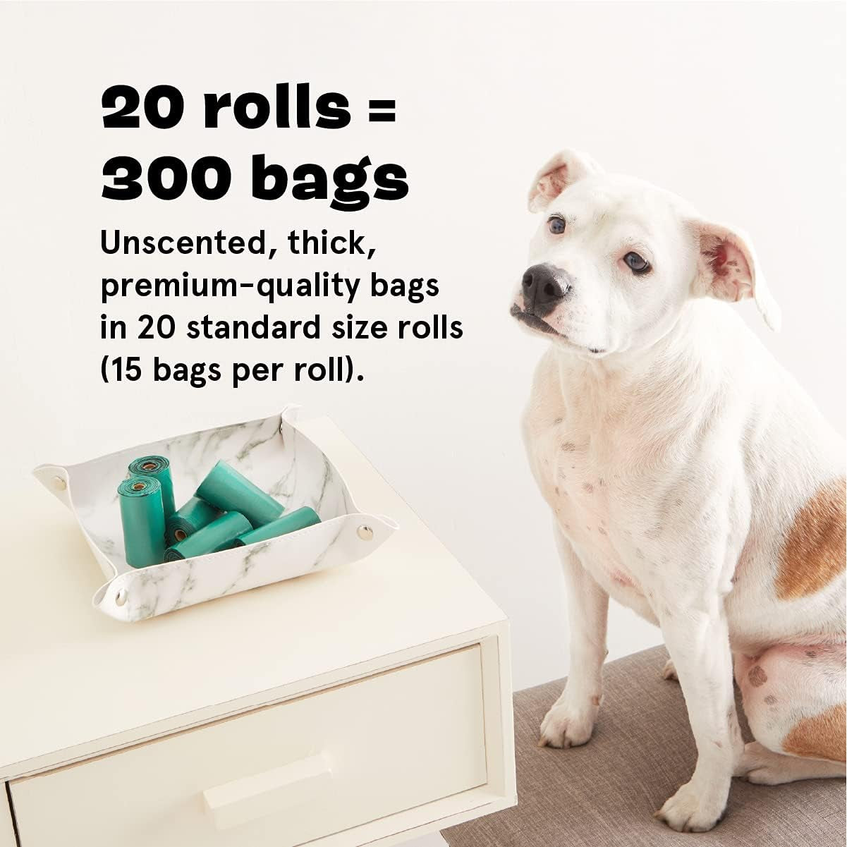 Dog Waste Poop Bags, 3 Patterns/Roll, Environment Friendly, Leak-Proof, Durable, Unscented, 20 Rolls / 300-Count - Poopaganda