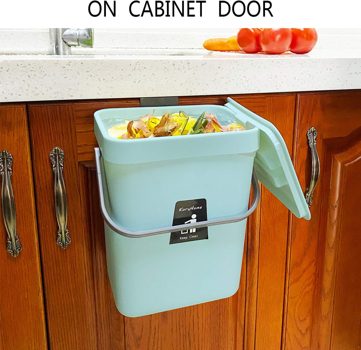 Hanging Small Trash Can with Lid under Sink for Kitchen,Food Waste Bin,Kitchen Compost Bin for Counter Top，Blue