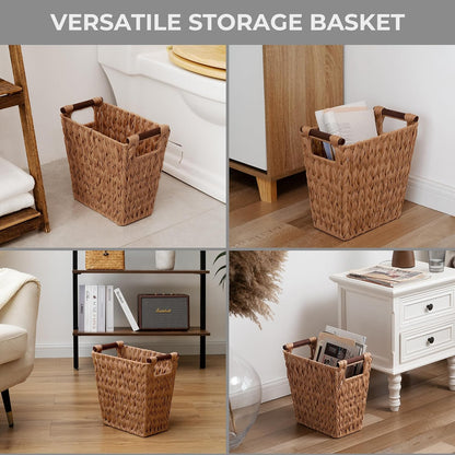 Bathroom Wastebasket, Caramel Orange Woven Trash Can with Handles, Waterproof Wicker Waste Basket for Office, 2-Pack, 13" X 7 ½" X 12 ½"