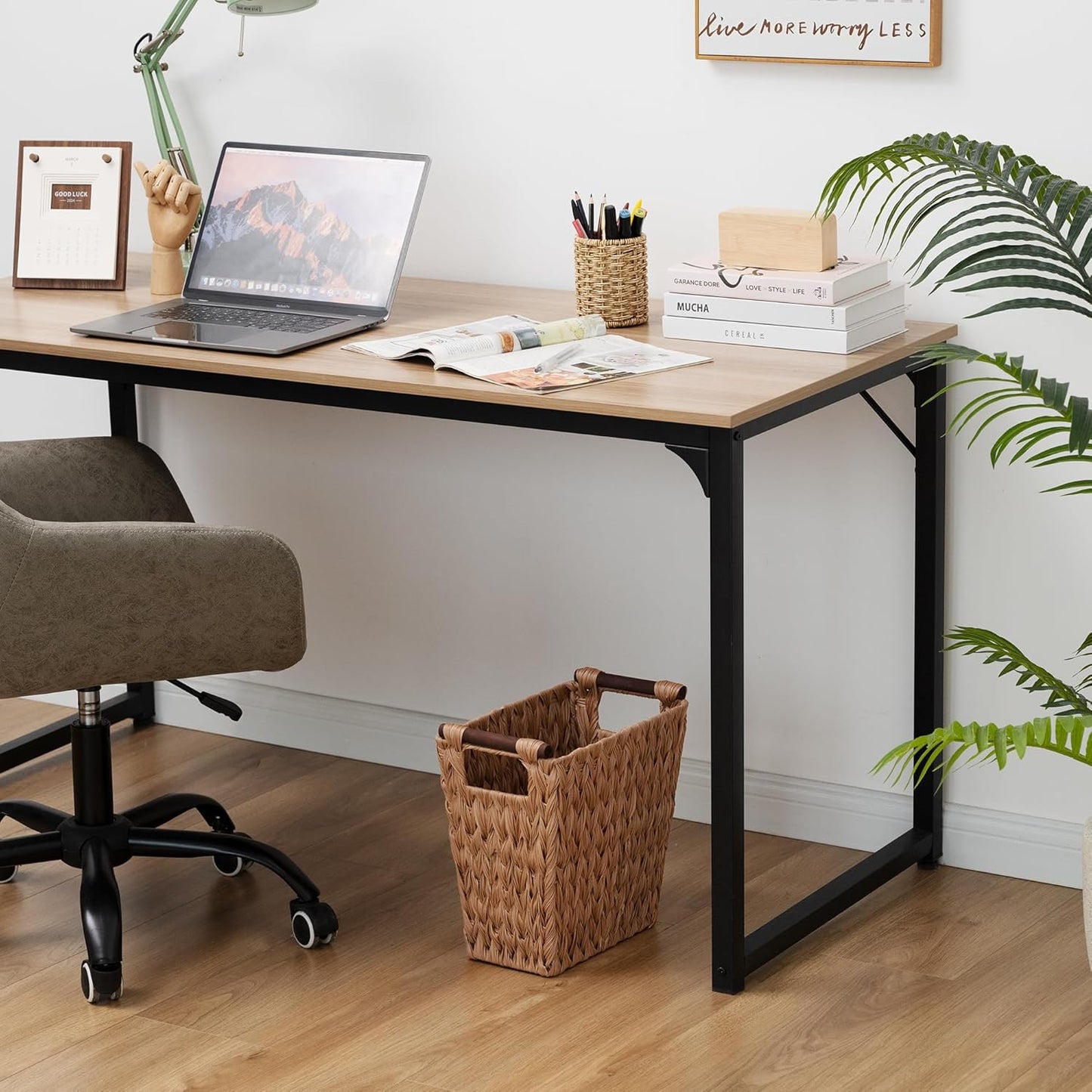 Bathroom Wastebasket, Caramel Orange Woven Trash Can with Handles, Waterproof Wicker Waste Basket for Office, 2-Pack, 13" X 7 ½" X 12 ½"