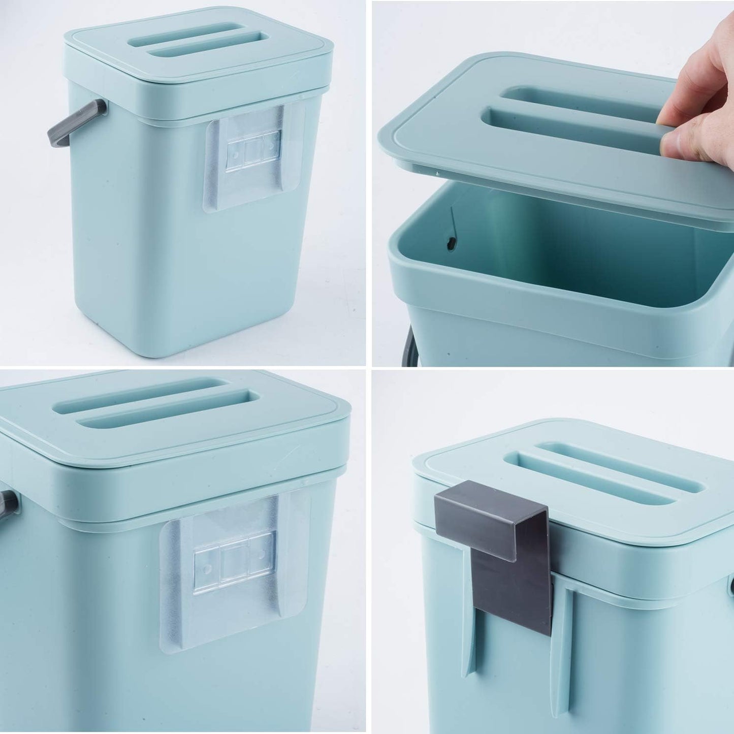Hanging Small Trash Can with Lid under Sink for Kitchen,Food Waste Bin,Kitchen Compost Bin for Counter Top，Blue