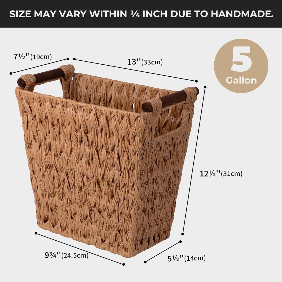 Bathroom Wastebasket, Caramel Orange Woven Trash Can with Handles, Waterproof Wicker Waste Basket for Office, 2-Pack, 13