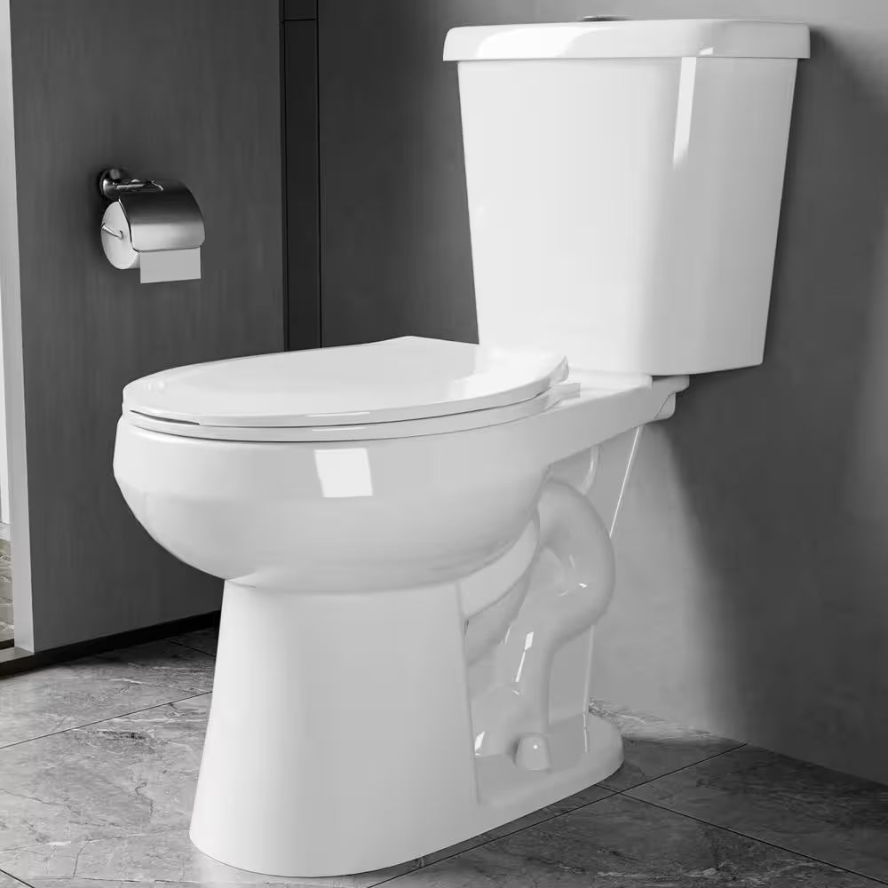 17 In. ADA Compliant Dual Flush Toilet 1.1/1.6 GPF 2-Piece round Bowl White Toilet with Soft Close Seat Bathroom Upgrade