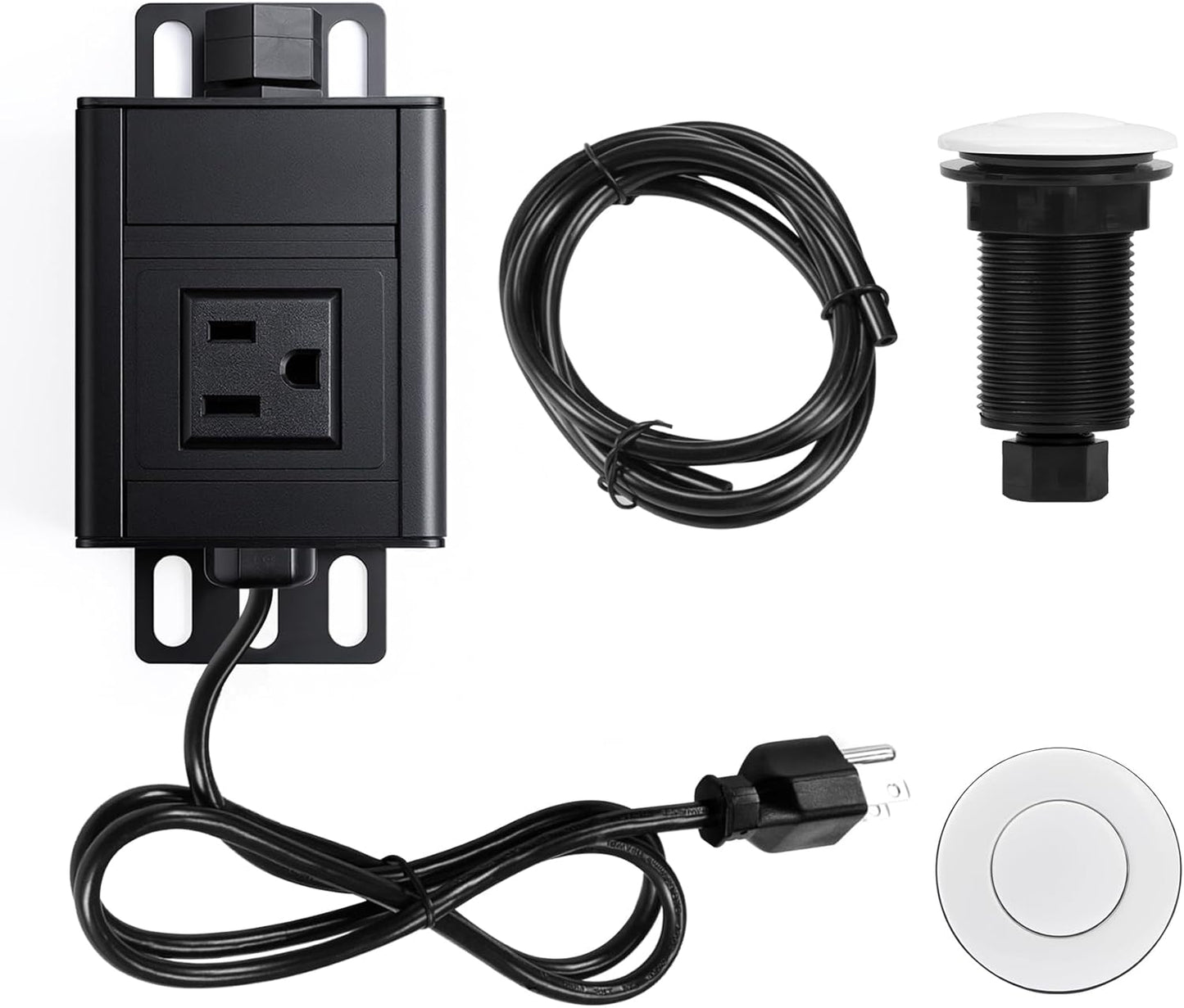 Garbage Disposal Air Switch Kit, Sink Top Waste Disposer SHORT ABS White On/Off Push Button with Aluminum Alloy Power Module, Food Waste Disposals Replacement Parts