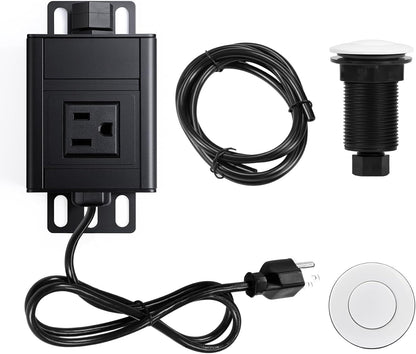 Garbage Disposal Air Switch Kit, Sink Top Waste Disposer SHORT ABS White On/Off Push Button with Aluminum Alloy Power Module, Food Waste Disposals Replacement Parts