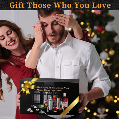 26-Piece Bartender Kit Cocktail Shaker Set | Stainless Steel Bar Set with Bamboo Stand Bar Tools Cocktail Kit for Christmas Drink Mixing,Home Bar Party Gift Bartending Kit Black