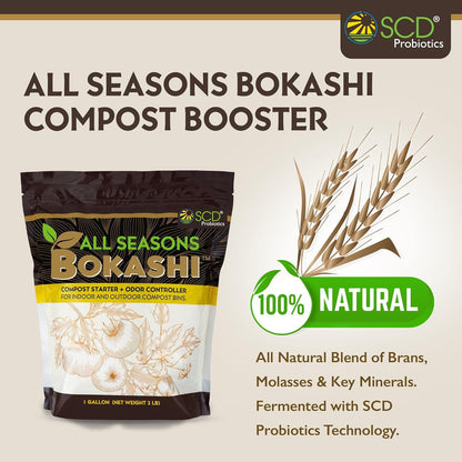 All Seasons Bokashi Compost Starter 2 Lbs (1 Gallon) - Dry Bokashi Bran for Kitchen Compost Bin, Compost Food Pet Waste Quickly & Easily with Low Odor by