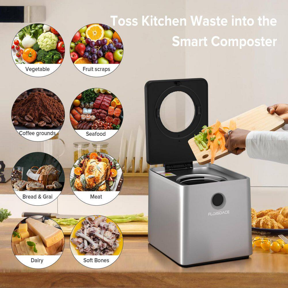Electric Kitchen Composter 3L Large Capacity Visual Lid LED Display Turn Food Waste into Dry Compost Low Noise