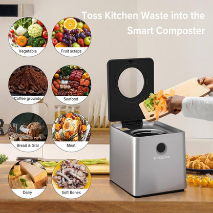 Electric Kitchen Composter 3L Large Capacity Visual Lid LED Display Turn Food Waste into Dry Compost Low Noise