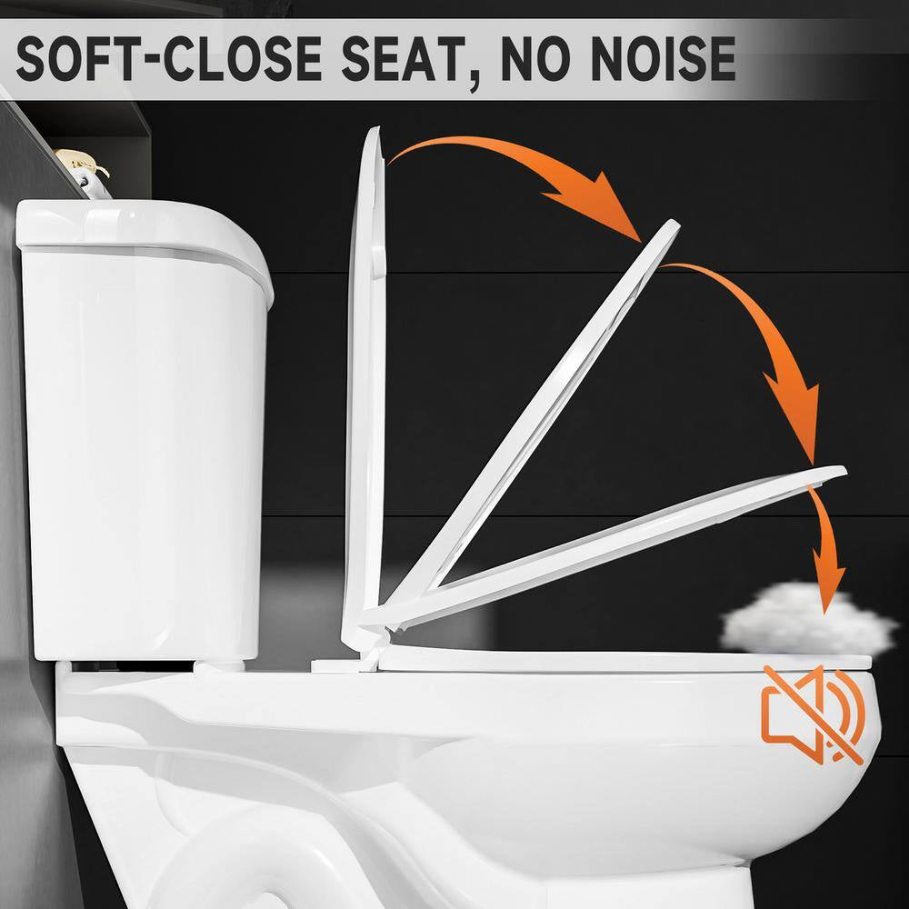 17 In. ADA Compliant Dual Flush Toilet 1.1/1.6 GPF 2-Piece round Bowl White Toilet with Soft Close Seat Bathroom Upgrade