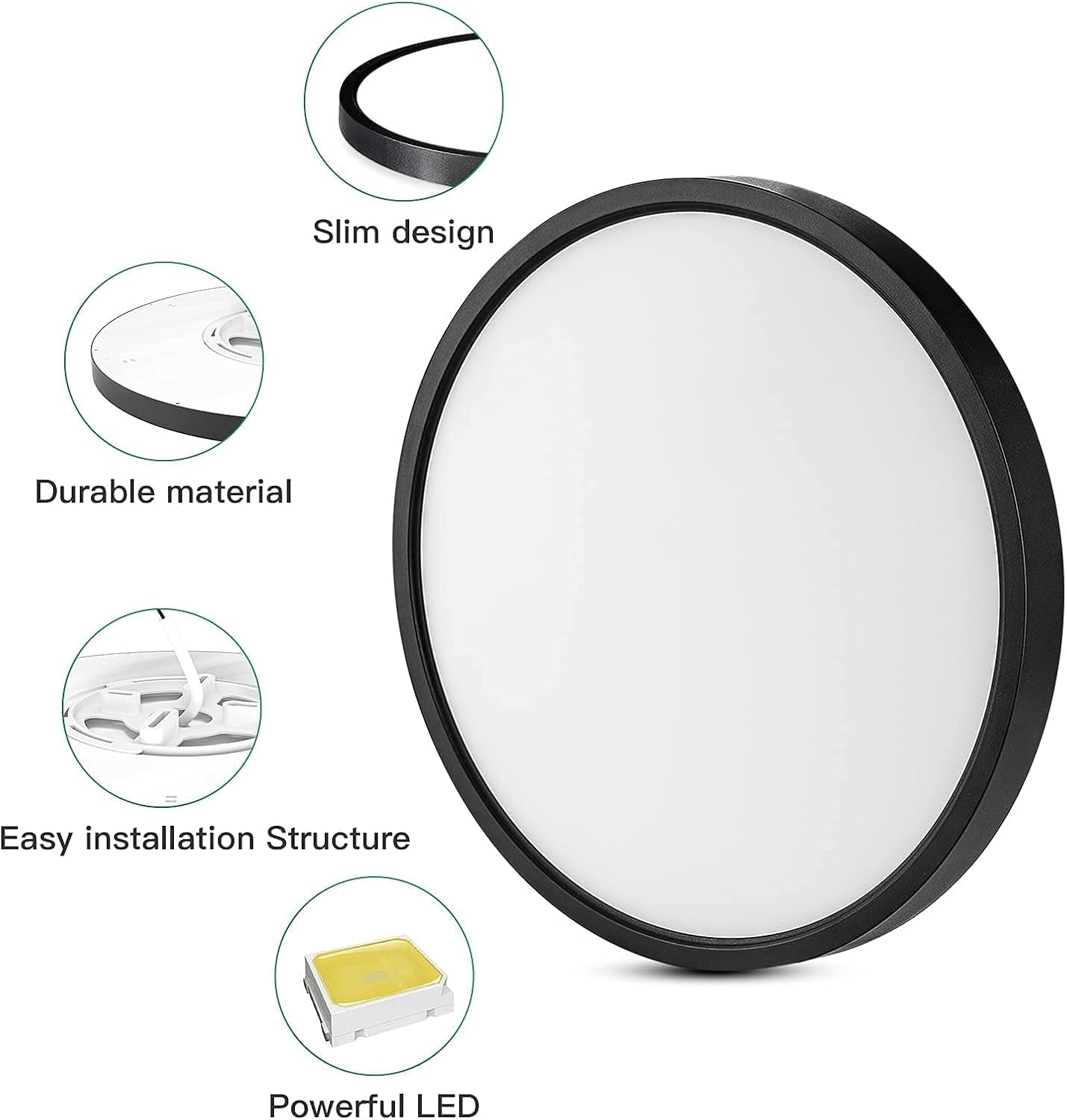 15.8 Inch Flush Mount Ceiling Light Fixture 36W Black Flat Light Fixture Low Profile round Surface for Low Ceiling Kitchen,Bedroom,Day Light,Non-Dimmable