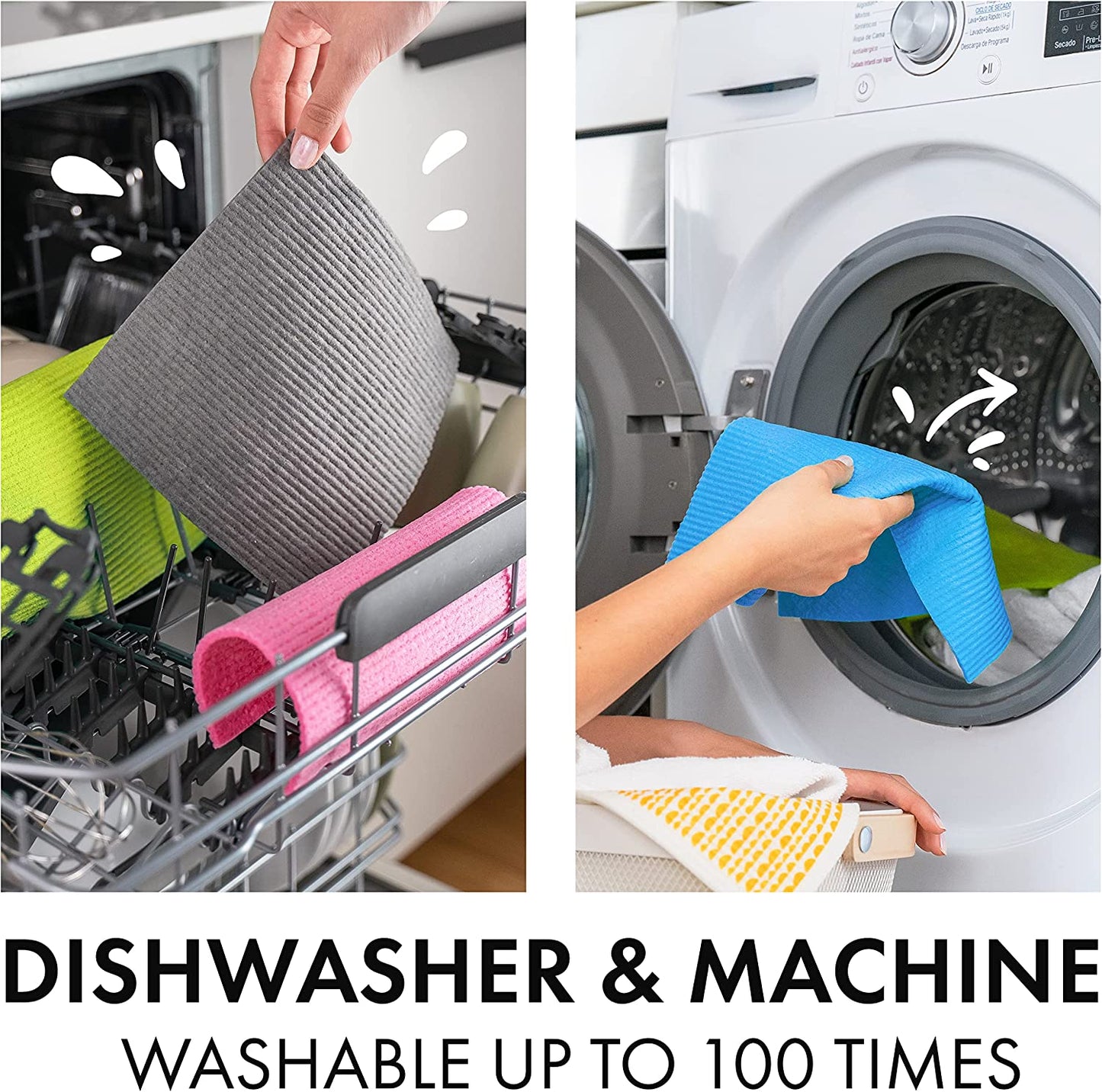 10 Pack Reusable Cleaning Cloths - 100% Biodegradable & Compostable | Washable Swedish Dishcloth - Food-Safe & Plastic-Free | Kitchen Cloth Suitable for Any Surface, Pink Green Blue