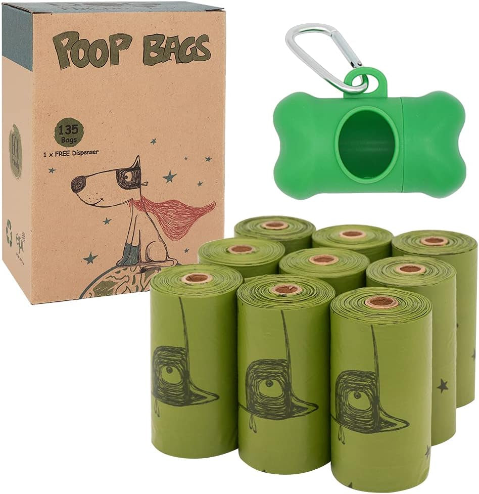 Dog Poop Bags with Dispenser, Biodegradable Unscented Extra Thick & Leak-Proof Dog Waste Bag, Strong Easy-Tear Refill Rolls for All Doggie Sizes