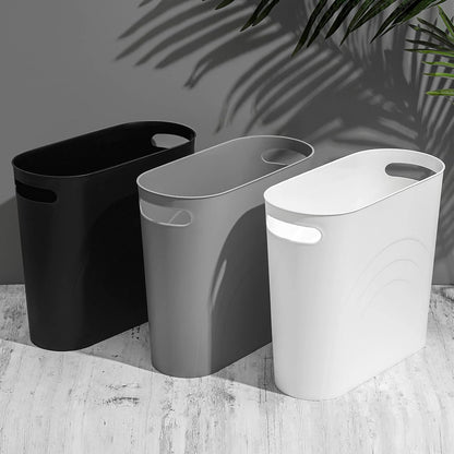 Small Trash Can, 3.5 Gallon Slim Garbage Can Plastic Waste Basket with Handles Container Bin for Narrow Spaces Bathroom, Bedroom, Kitchen, Office at Home, Black