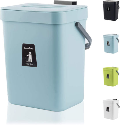 Hanging Small Trash Can with Lid under Sink for Kitchen,Food Waste Bin,Kitchen Compost Bin for Counter Top，Blue