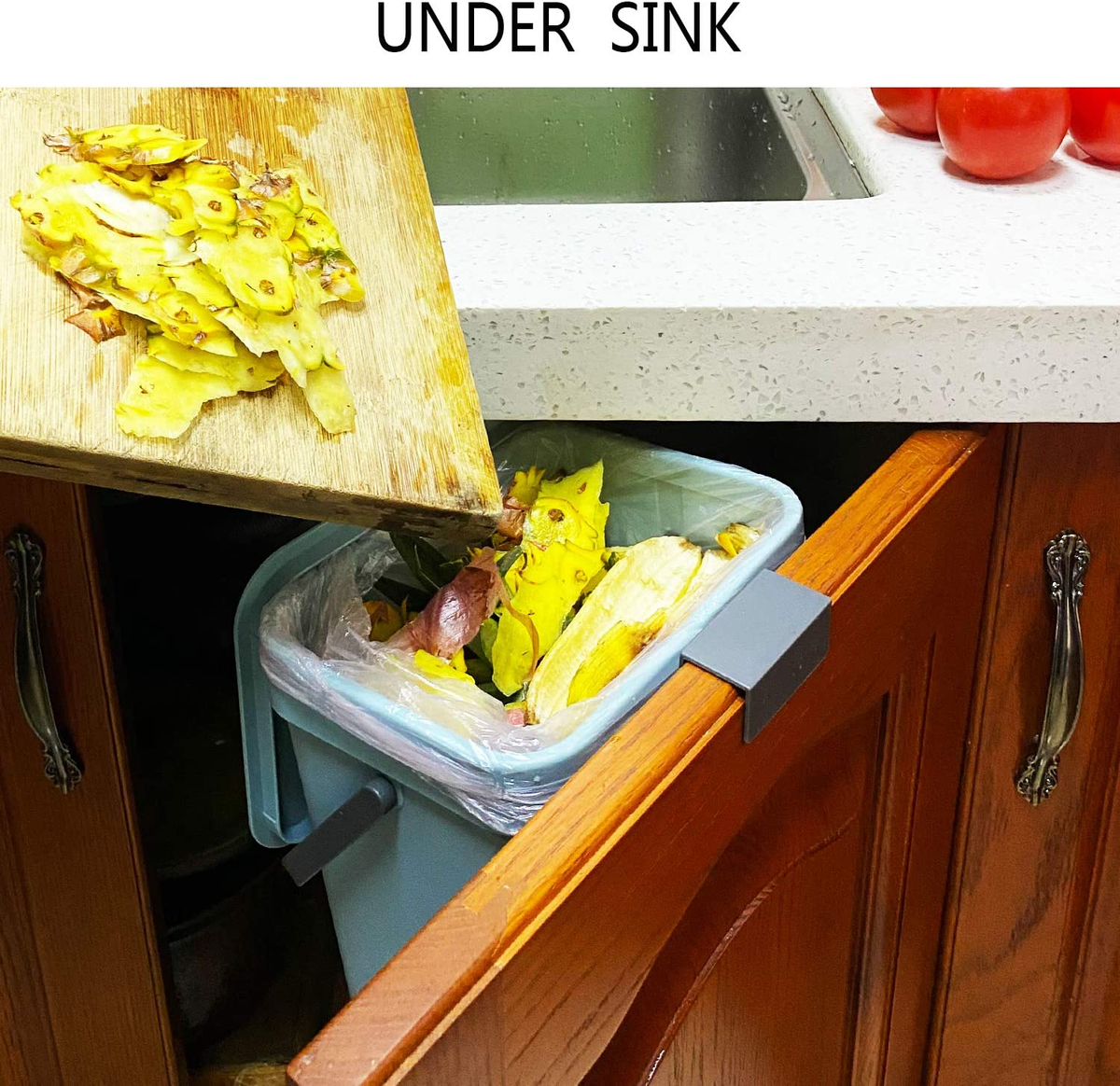 Hanging Small Trash Can with Lid under Sink for Kitchen,Food Waste Bin,Kitchen Compost Bin for Counter Top，Blue