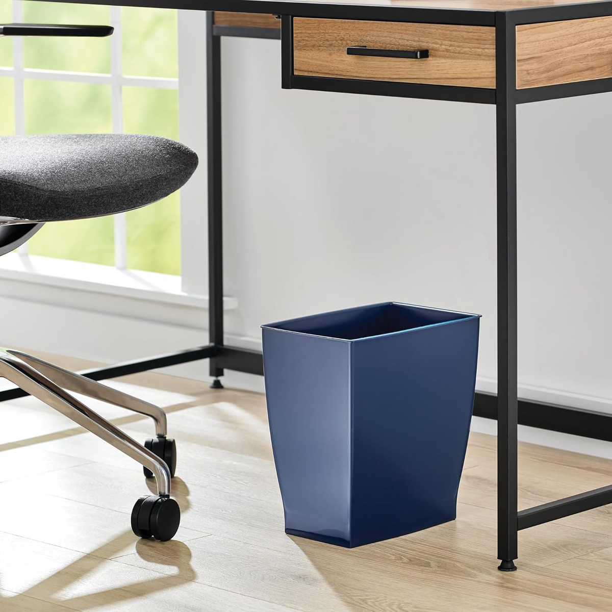 Idesign Small Plastic Bathroom Trash Can, Slim Rectangle Garbage Bin for Bedroom, Office, Dorm, Navy Blue