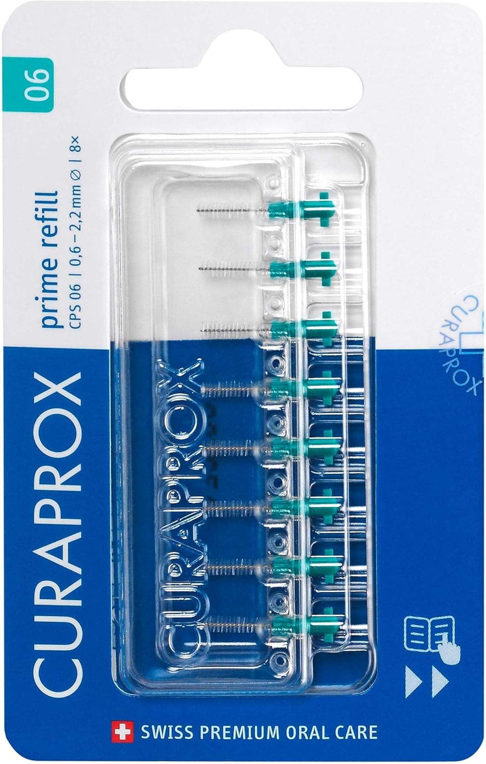 Interdental Brush Refills CPS 06 Prime – ISO Size 0, Green | Ultra-Fine Filaments for Gentle Cleaning of Small Gaps | 8-Pack | Swiss Made | English Packaging