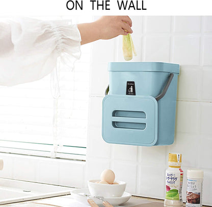 Hanging Small Trash Can with Lid under Sink for Kitchen,Food Waste Bin,Kitchen Compost Bin for Counter Top，Blue