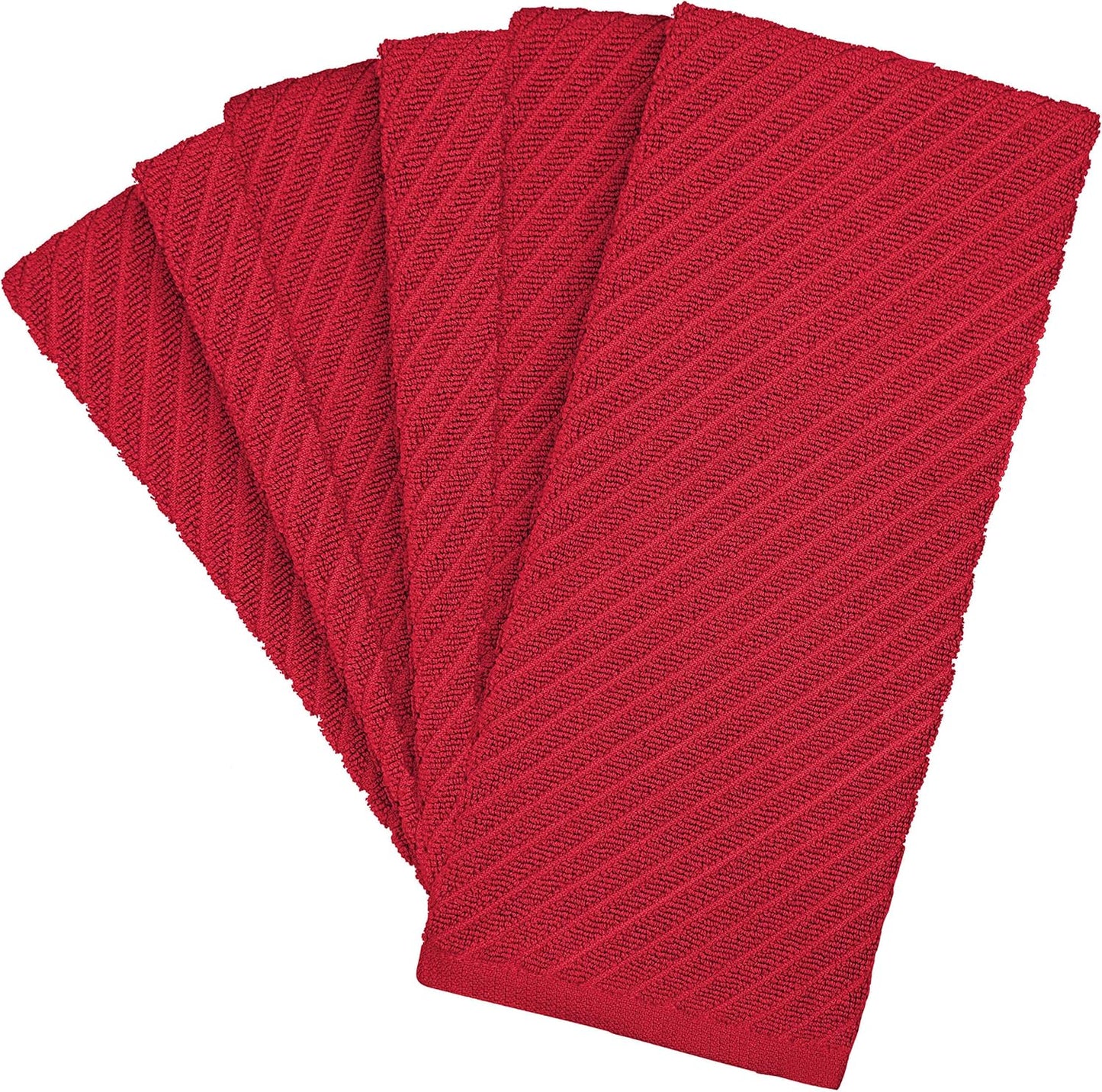 Premium Kitchen Towels (16”X 25”, 6 Pack) | Large Cotton Kitchen Hand Towels | Dish Towels | Diagonal Weave Design | 445 GSM Highly Absorbent Tea Towels Set with Hanging Loop | Red