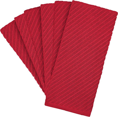 Premium Kitchen Towels (16”X 25”, 6 Pack) | Large Cotton Kitchen Hand Towels | Dish Towels | Diagonal Weave Design | 445 GSM Highly Absorbent Tea Towels Set with Hanging Loop | Red