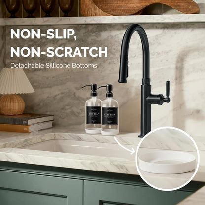 Clear Glass Soap Dispenser, 2 Pack Kitchen Soap Dispenser Set with Stainless Steel Pump, 16 Oz Dish Soap and Hand Soap Dispensers for Bathroom with Waterproof Labels