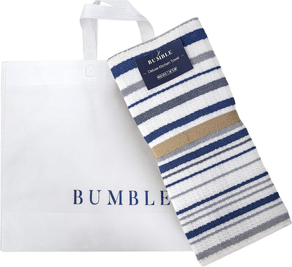 Pack of 8 Premium Kitchen Towels Set - Striped Waffle Yarn Dyed Kitchen Hand Towels - Large, 420 GSM, Ultra Absorbent - Dish Towels for Drying Dishes - Cotton Tea Towels - Blue