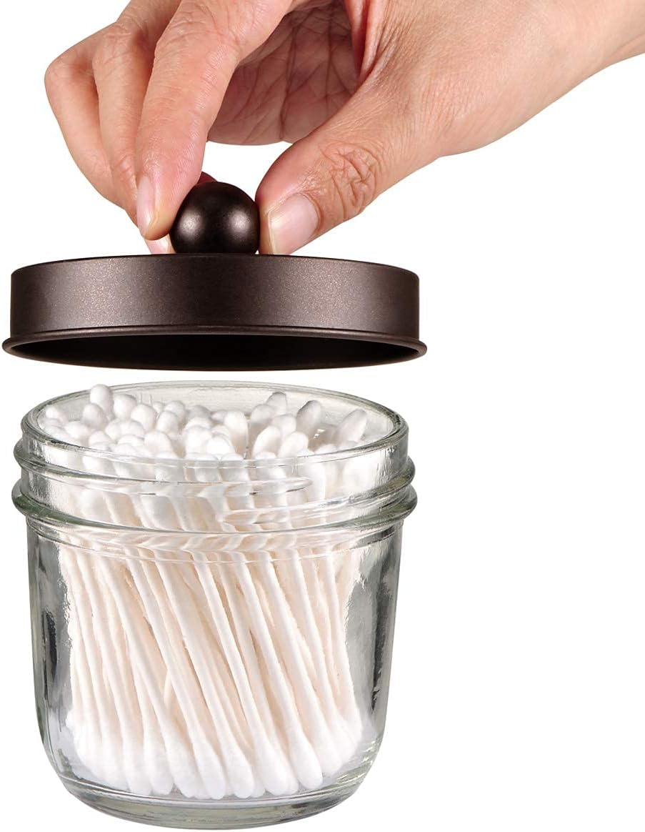 Mason Jar Bathroom Accessories Set(4 Pack) - Foaming Soap Dispenser&Qtip Holder Set&Toothbrush Holder-Rustic Farmhouse Decor Bathroom Organizer Apothecary Jar Country Countertop (Bronze)