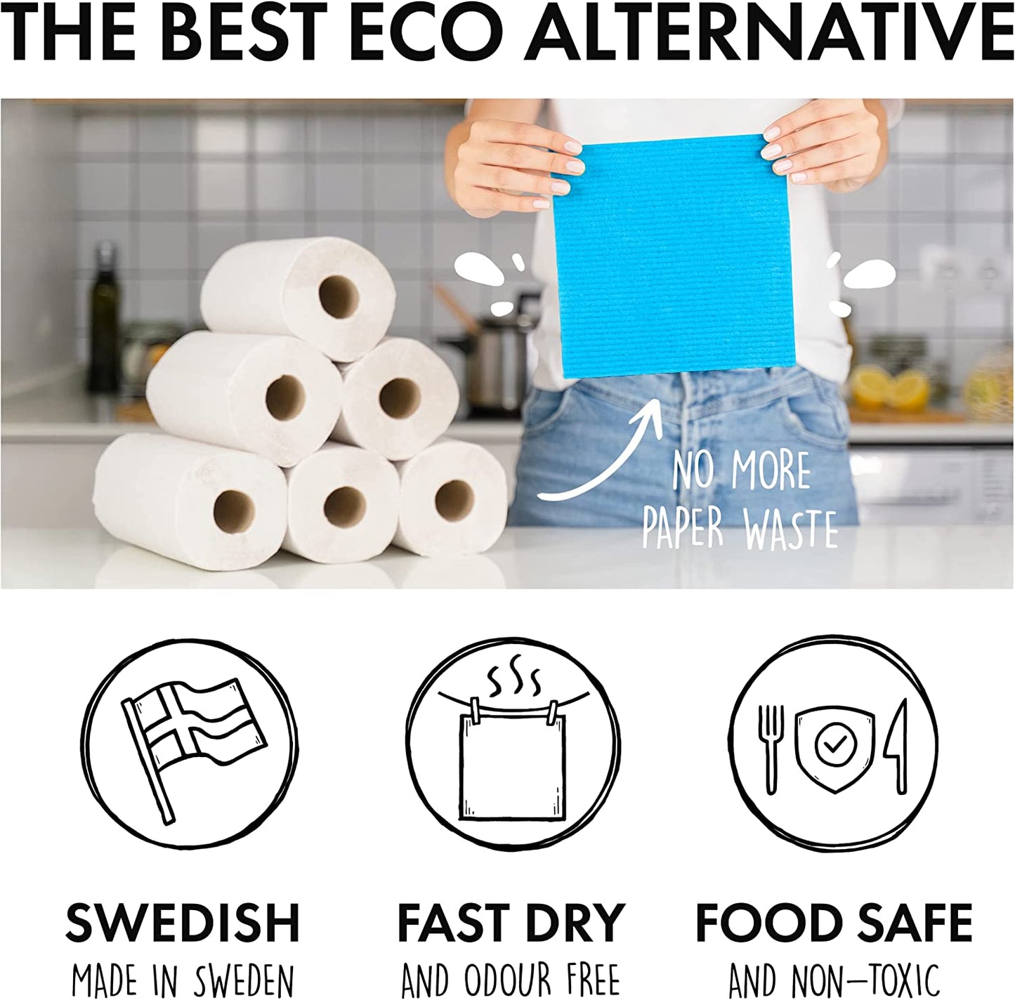10 Pack Reusable Cleaning Cloths - 100% Biodegradable & Compostable | Washable Swedish Dishcloth - Food-Safe & Plastic-Free | Kitchen Cloth Suitable for Any Surface, Pink Green Blue