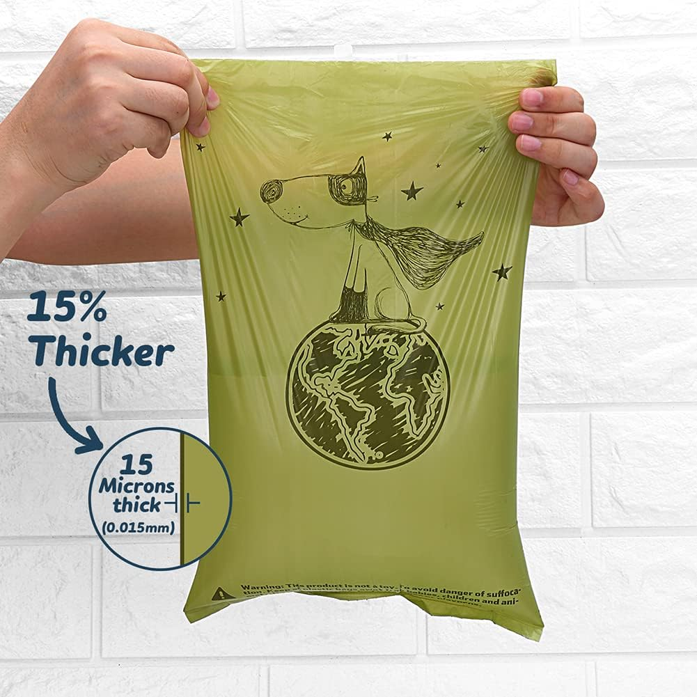 Dog Poop Bags with Dispenser, Biodegradable Unscented Extra Thick & Leak-Proof Dog Waste Bag, Strong Easy-Tear Refill Rolls for All Doggie Sizes