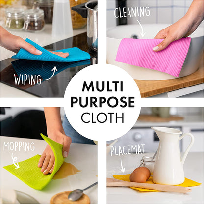 10 Pack Reusable Cleaning Cloths - 100% Biodegradable & Compostable | Washable Swedish Dishcloth - Food-Safe & Plastic-Free | Kitchen Cloth Suitable for Any Surface, Pink Green Blue