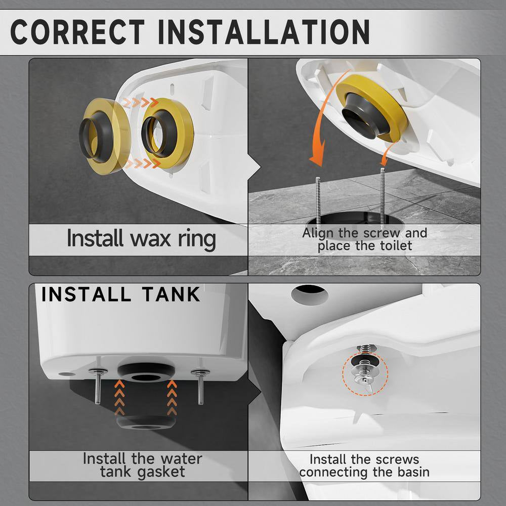 17 In. ADA Compliant Dual Flush Toilet 1.1/1.6 GPF 2-Piece round Bowl White Toilet with Soft Close Seat Bathroom Upgrade
