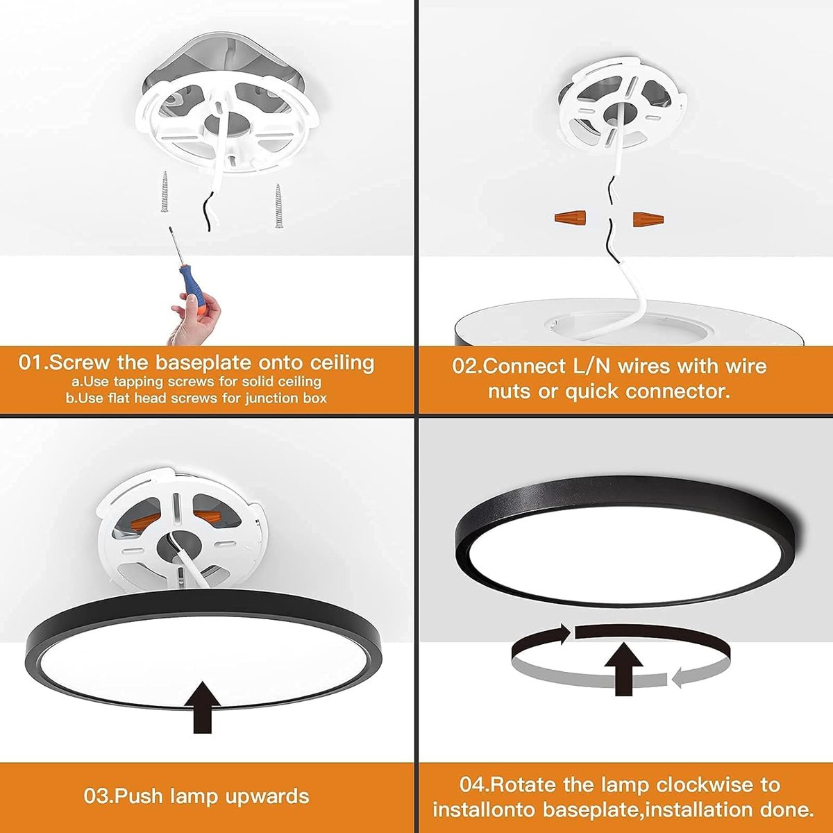 15.8 Inch Flush Mount Ceiling Light Fixture 36W Black Flat Light Fixture Low Profile round Surface for Low Ceiling Kitchen,Bedroom,Day Light,Non-Dimmable