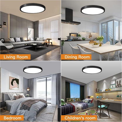 15.8 Inch Flush Mount Ceiling Light Fixture 36W Black Flat Light Fixture Low Profile round Surface for Low Ceiling Kitchen,Bedroom,Day Light,Non-Dimmable