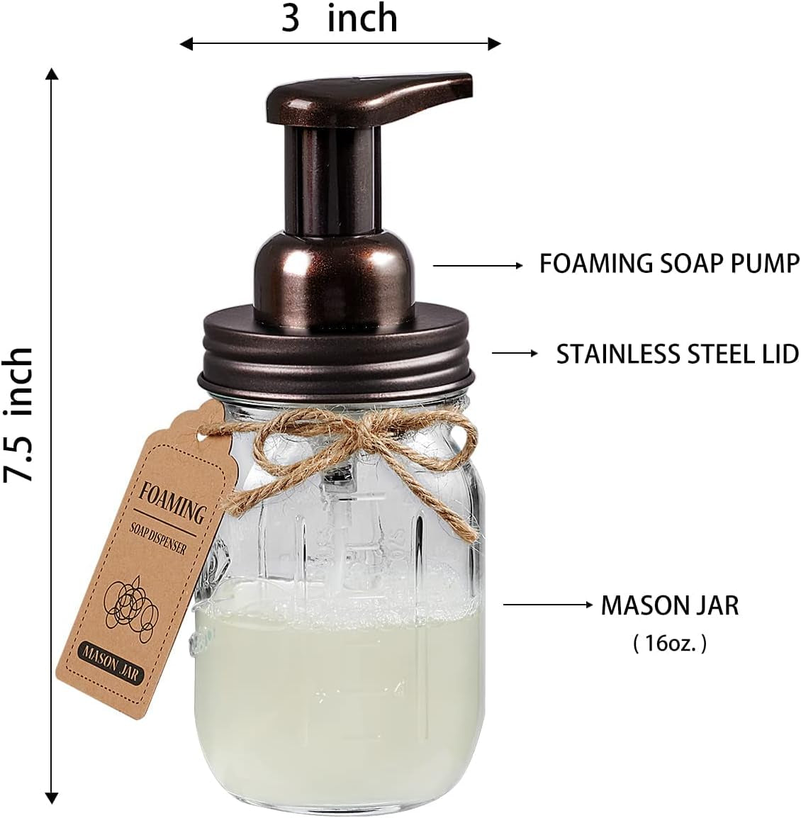 Mason Jar Bathroom Accessories Set(4 Pack) - Foaming Soap Dispenser&Qtip Holder Set&Toothbrush Holder-Rustic Farmhouse Decor Bathroom Organizer Apothecary Jar Country Countertop (Bronze)