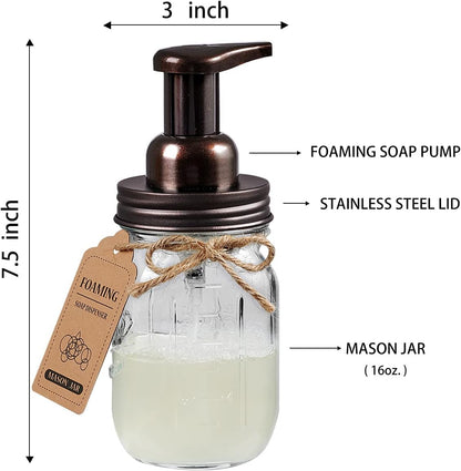 Mason Jar Bathroom Accessories Set(4 Pack) - Foaming Soap Dispenser&Qtip Holder Set&Toothbrush Holder-Rustic Farmhouse Decor Bathroom Organizer Apothecary Jar Country Countertop (Bronze)