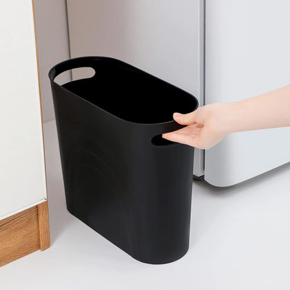 Small Trash Can, 3.5 Gallon Slim Garbage Can Plastic Waste Basket with Handles Container Bin for Narrow Spaces Bathroom, Bedroom, Kitchen, Office at Home, Black