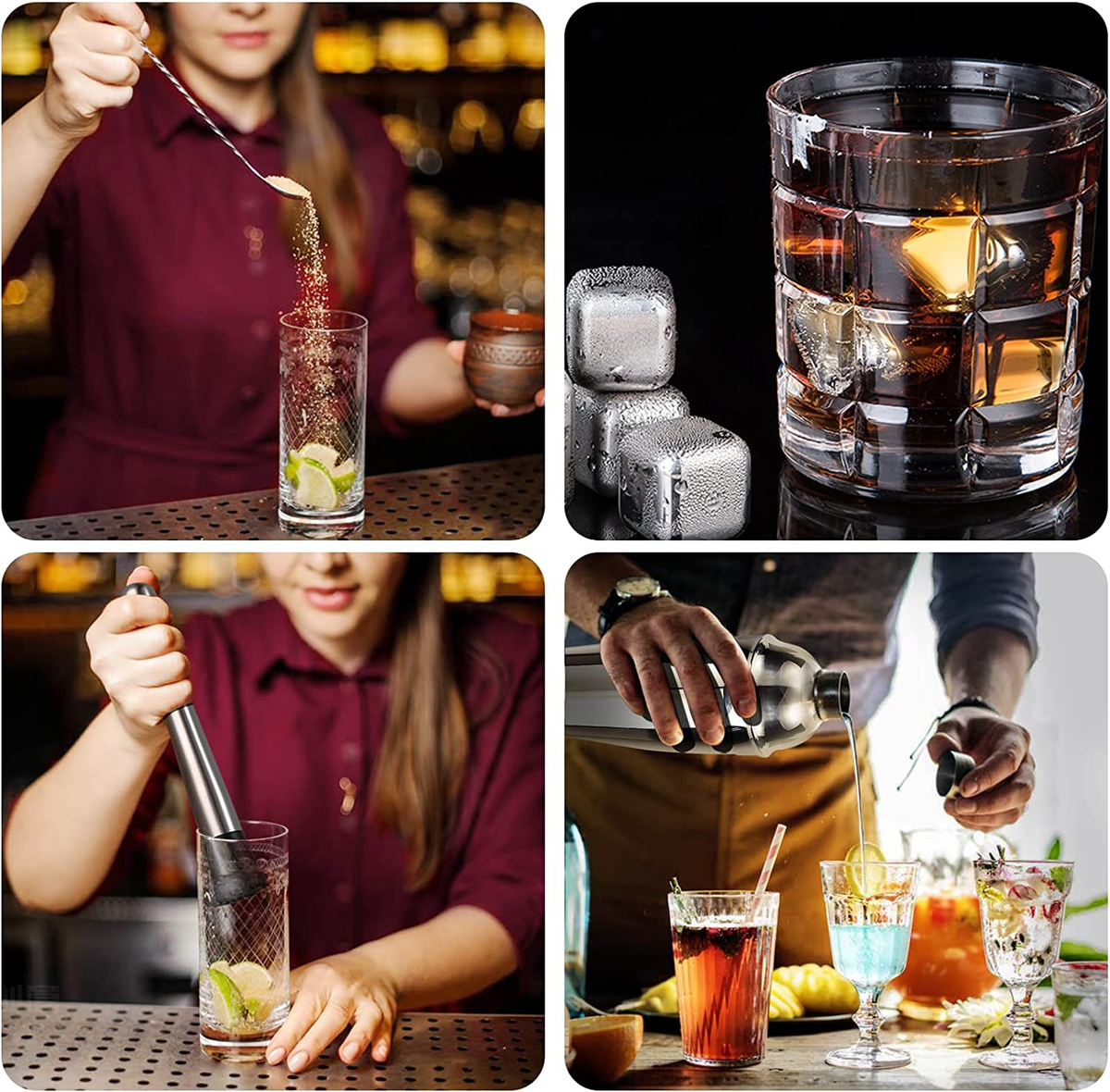 26-Piece Bartender Kit Cocktail Shaker Set | Stainless Steel Bar Set with Bamboo Stand Bar Tools Cocktail Kit for Christmas Drink Mixing,Home Bar Party Gift Bartending Kit Black