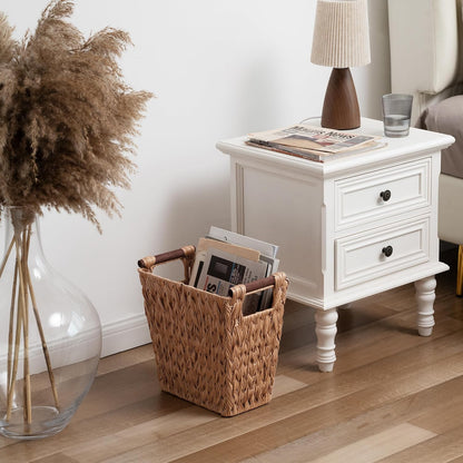 Bathroom Wastebasket, Caramel Orange Woven Trash Can with Handles, Waterproof Wicker Waste Basket for Office, 2-Pack, 13" X 7 ½" X 12 ½"