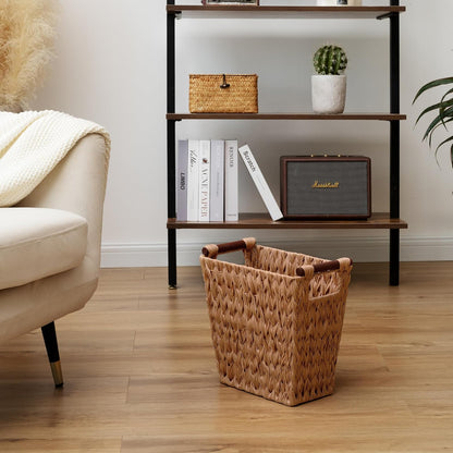 Bathroom Wastebasket, Caramel Orange Woven Trash Can with Handles, Waterproof Wicker Waste Basket for Office, 2-Pack, 13" X 7 ½" X 12 ½"