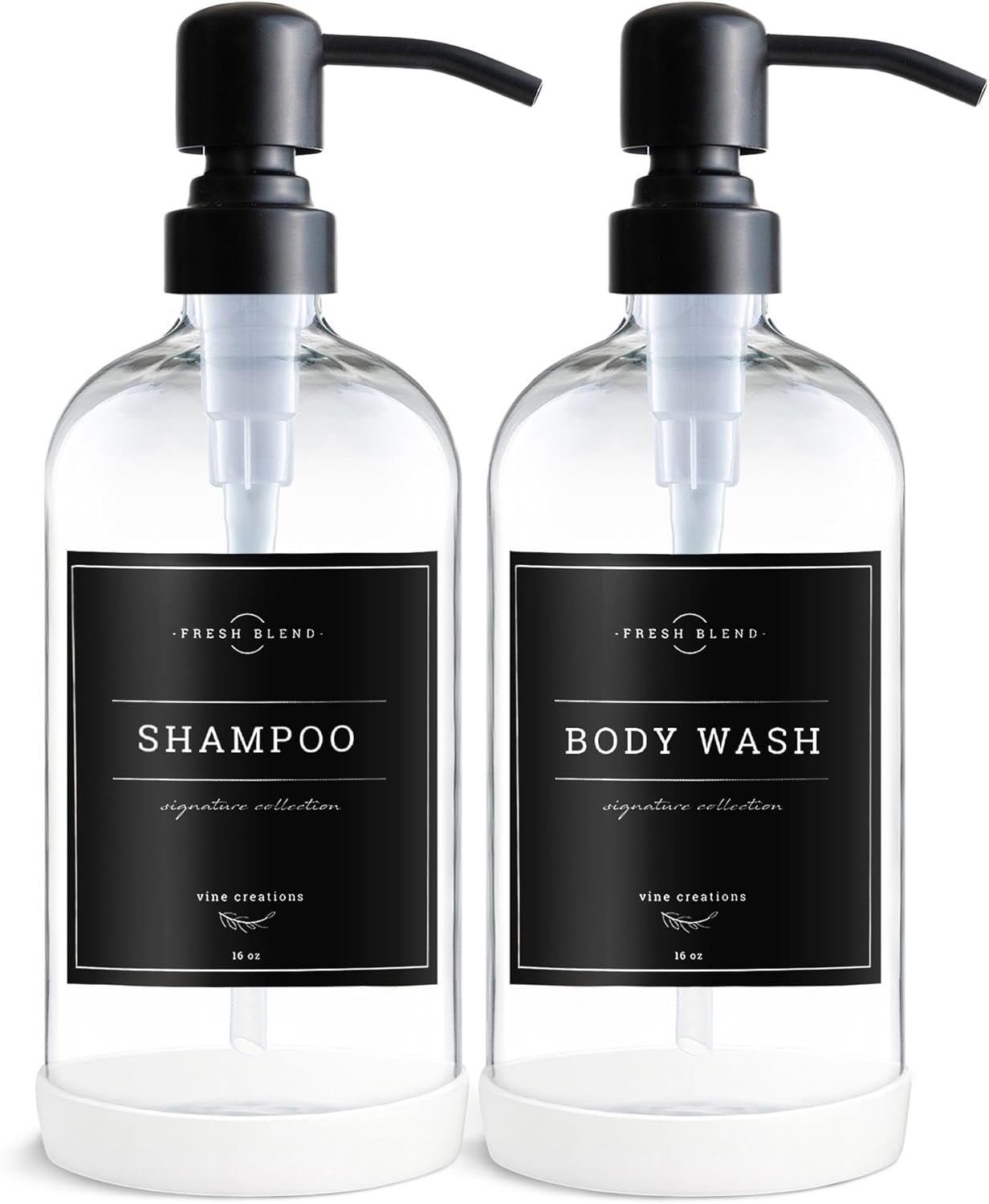 Clear Glass Soap Dispenser, 2 Pack Kitchen Soap Dispenser Set with Stainless Steel Pump, 16 Oz Dish Soap and Hand Soap Dispensers for Bathroom with Waterproof Labels