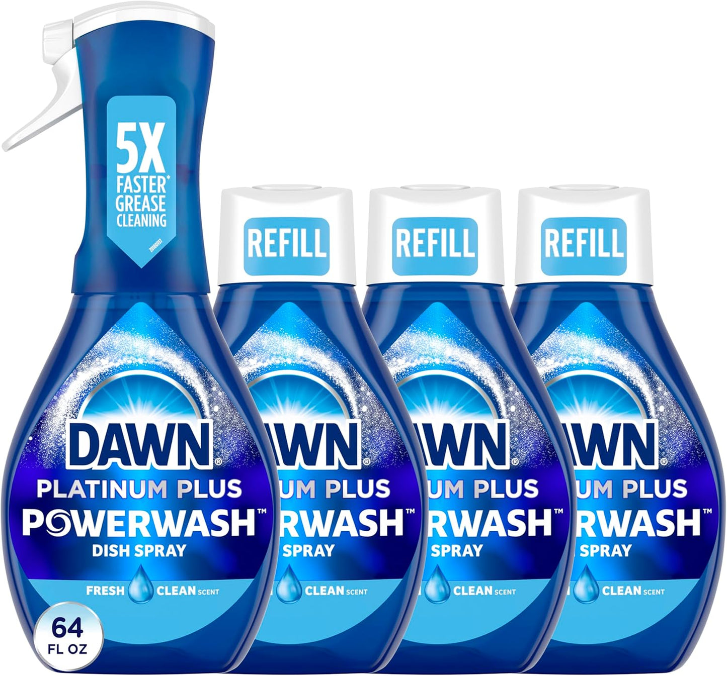 Platinum Powerwash Dish Spray, Dish Soap Liquid, Fresh Scent Bundle, 1 Spray + 3 Refills, 16Oz Each (Pack of 4)