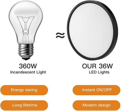 15.8 Inch Flush Mount Ceiling Light Fixture 36W Black Flat Light Fixture Low Profile round Surface for Low Ceiling Kitchen,Bedroom,Day Light,Non-Dimmable