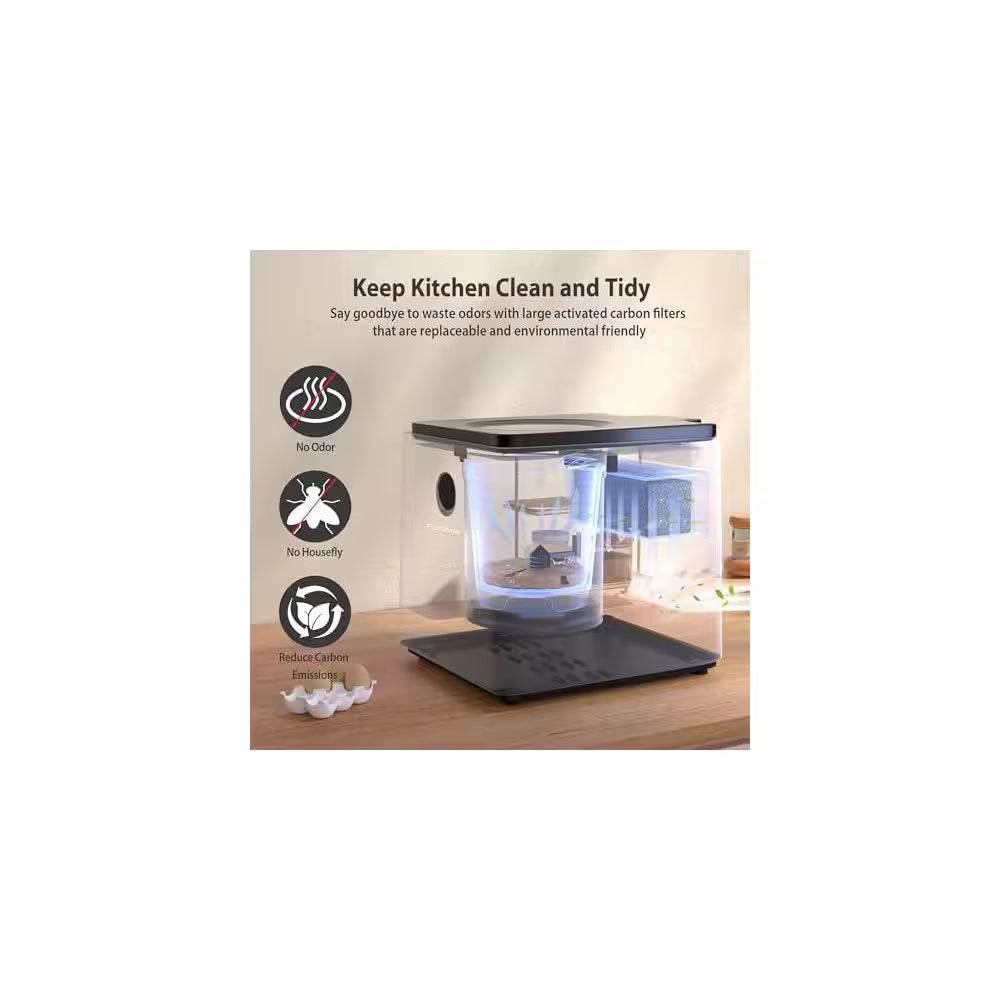 Electric Kitchen Composter 3L Large Capacity Visual Lid LED Display Turn Food Waste into Dry Compost Low Noise