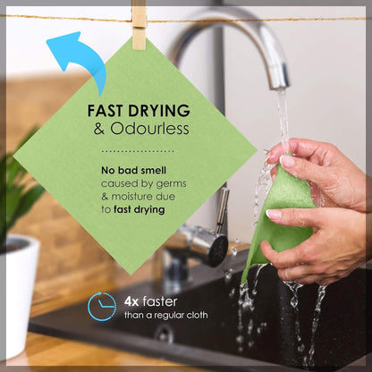 10 Pack Swedish Dishcloths for Kitchen - 100% Biodegradable & Compostable Reusable Paper Towels Washable, Food-Safe & without Plastic - Dish Rags Suitable for Any Surface, Apple Green