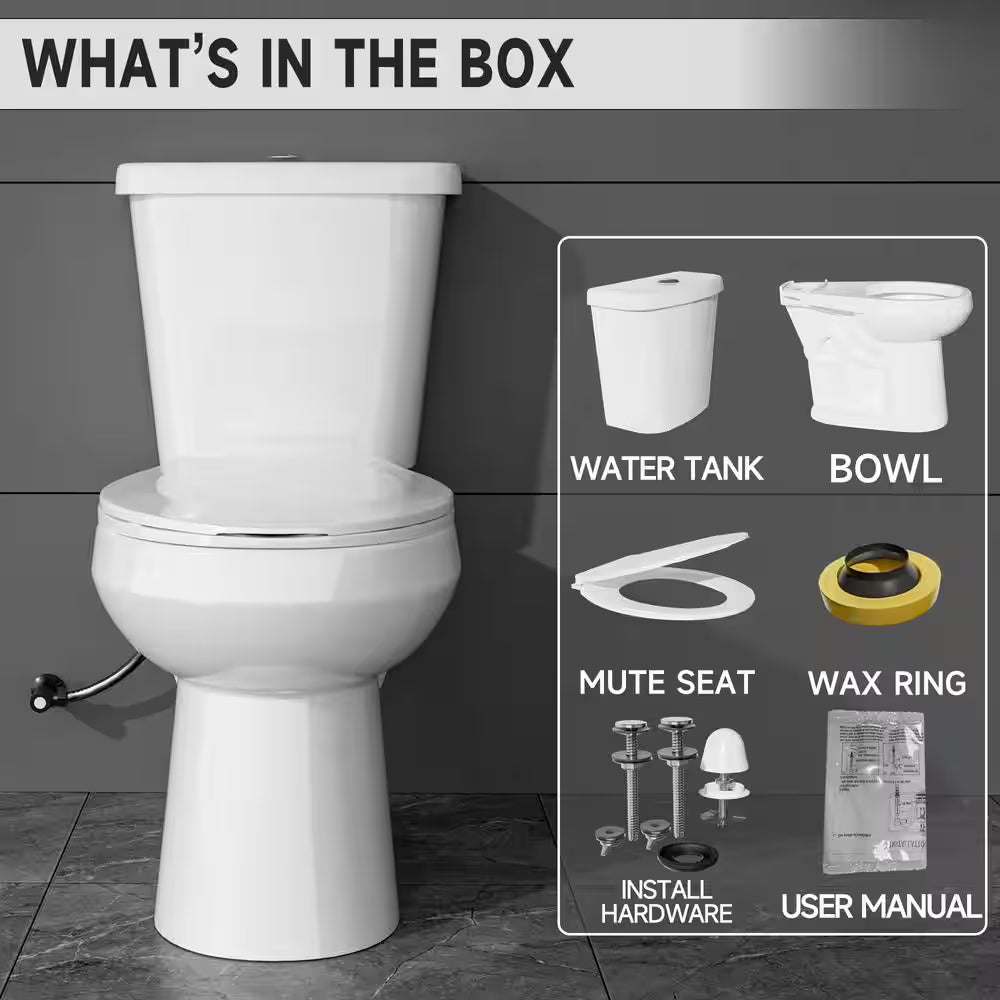 17 In. ADA Compliant Dual Flush Toilet 1.1/1.6 GPF 2-Piece round Bowl White Toilet with Soft Close Seat Bathroom Upgrade