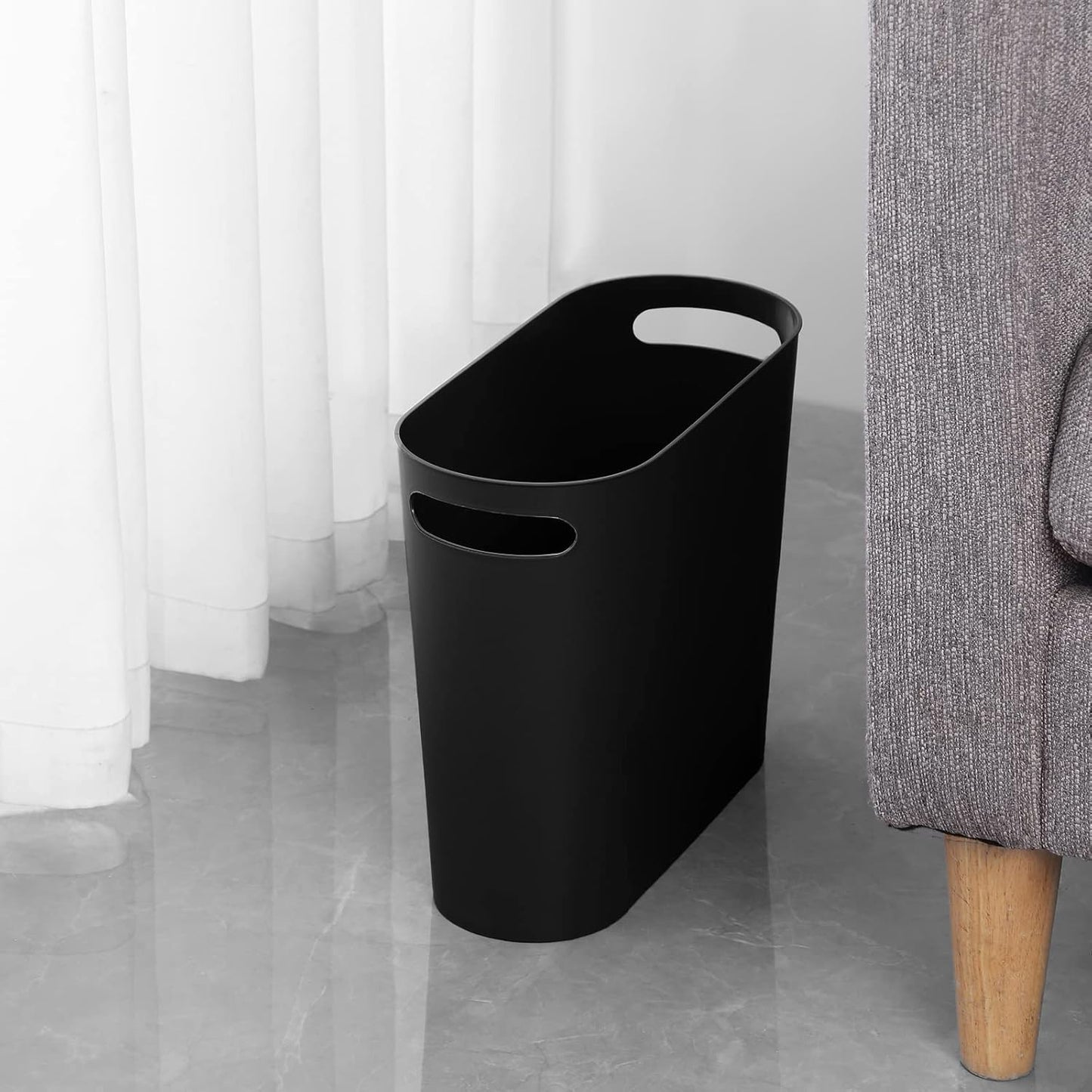 Small Trash Can, 3.5 Gallon Slim Garbage Can Plastic Waste Basket with Handles Container Bin for Narrow Spaces Bathroom, Bedroom, Kitchen, Office at Home, Black
